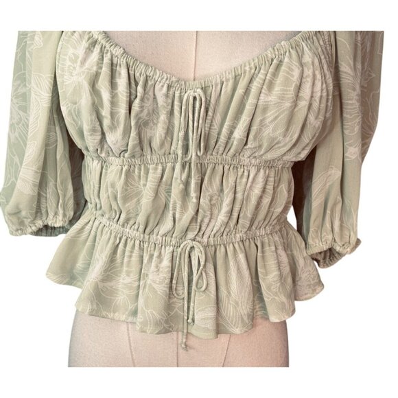 NWT WAYF Womens Medium Pistachio Green Floral Smocked Crop Top Elastic Waist - Picture 5 of 13